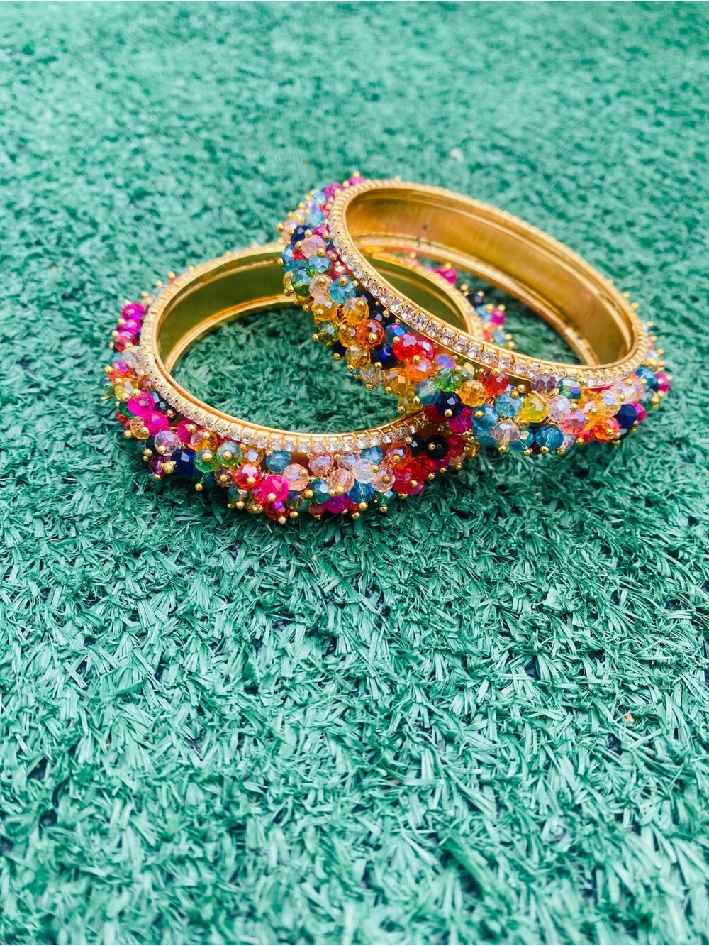 Gold Multicolor Crystal Beaded Bangles - Women Jewelry
